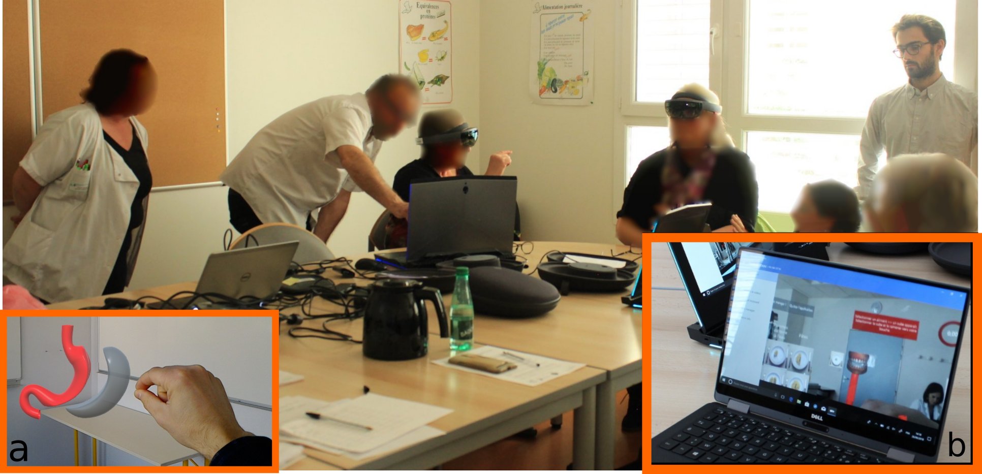 Illustration of a workshop using mixed reality in a clinical context.